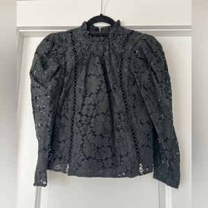 EXPRESS Women's Black Puff Long Sleeve Lace Blouse w/Camisole-Size XS